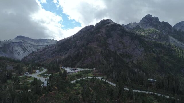 Aerial view of wilderness landscape in Mt. Baker-Snoqualmie National Forest, Washington.