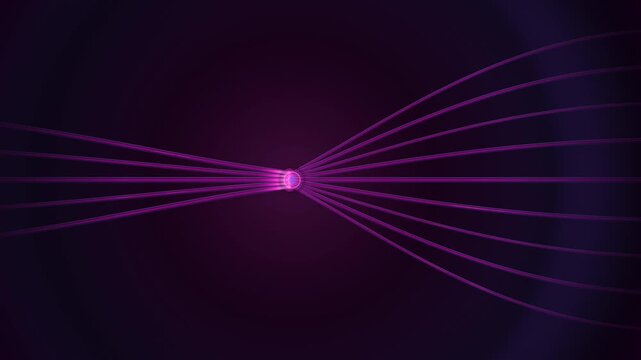 A premium 4K 10-second seamless loop background featuring translucent optical fiber cables, cylindrical refraction, traveling photon packets, physical junction flexion, and synchronized data waves.