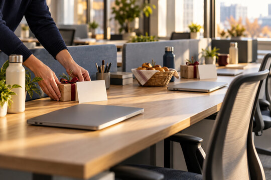 Employee Appreciation Gifts on Office Desks Before Holiday