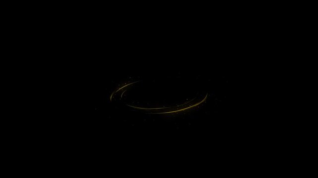 Golden energy blade strike with sparkling particles, atomic motion trail, flash impact explosion, anime sword slash, cartoon splash fx and electric transition on black screen 4k