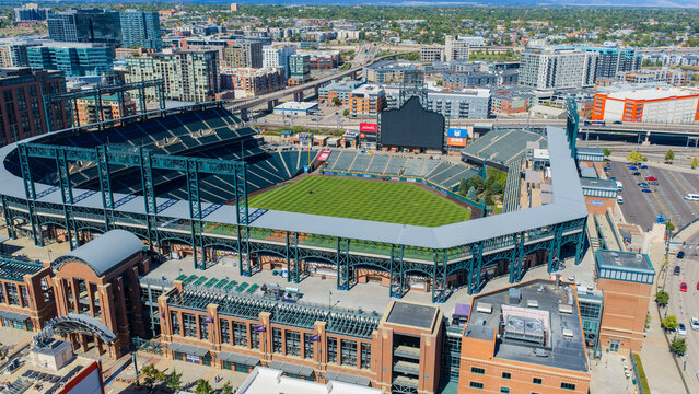 Aerial shot of Coors Field home of the Rockies in Denver Colorado USA