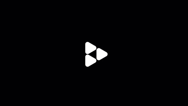 Cluster of three rounded triangles forming a play arrow on black background. Perfect for media galleries, video playlists, and play all buttons.