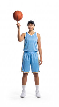 Female basketball player spinning ball