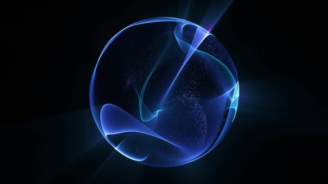 Glowing spherical substance surrounded by galaxy energy waves. Perfect for sci-fi scenes, technology-themed presentations, or energetic abstract backgrounds.