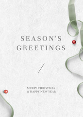 Christmas season's greetings green ribbon banner background © Rawpixel.com