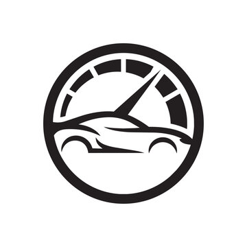 Speedometer and Sports Car Silhouette Vector Icon for Automotive Logo Design