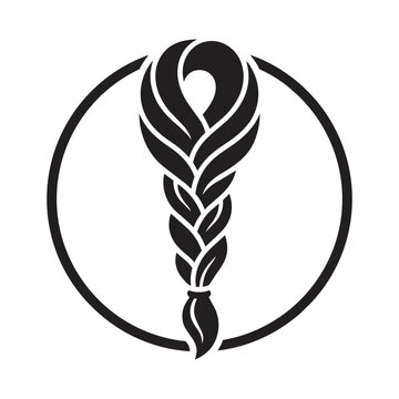 Braided Hair Logo Icon in Circle Frame Vector Illustration