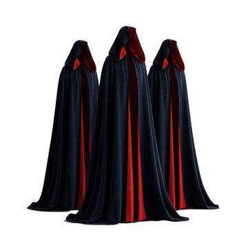 Three figures in dark cloaks