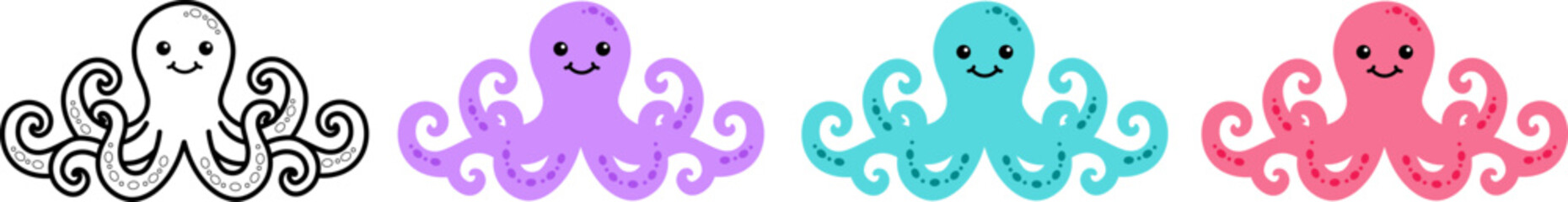 Set of happy octopus vector illustration set, marine animal cartoon clipart bundle, ocean creature outline flat design pack, cute aquatic mascot, sea life digital download cutting files © DesignwithArif