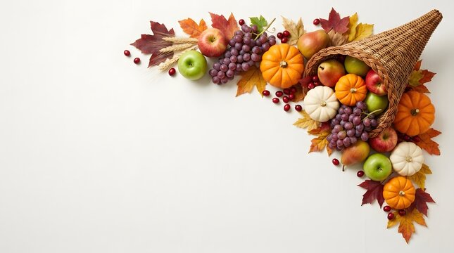 Abundant autumn harvest corner arrangement featuring pumpkins grapes apples and fall foliage