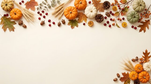 Autumn floral arrangement with berries and pinecones on a light neutral background