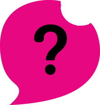 Magenta speech bubble with question mark icon, modern pink query symbol graphic vector, bitten talk bubble for FAQ and help design