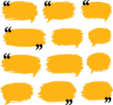 Yellow paint brush stroke quote box vector collection, set of 8 painted speech bubble frame templates for text highlight