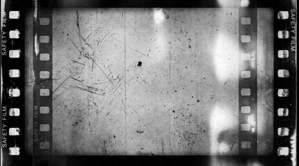 Obraz premium Old film texture with scratches, noise and light leaks. Realistic transparent overlay film texture in black-white, dust and grain. Distressed retro movie or photo negative effect of cinema nostalgia