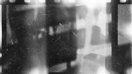 Obraz premium Old film texture with scratches, noise and light leaks. Realistic transparent overlay film texture in black-white, dust and grain. Distressed retro movie or photo negative effect of cinema nostalgia