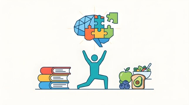 Conceptual illustration representing mental wellness, cognitive health, emotional balance, and personal development