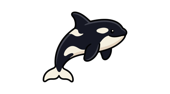 A cute cartoon orca whale vector illustration. Playful killer whale character for kids projects, educational materials, marine life designs, logos, and stickers. Flat vector art style.