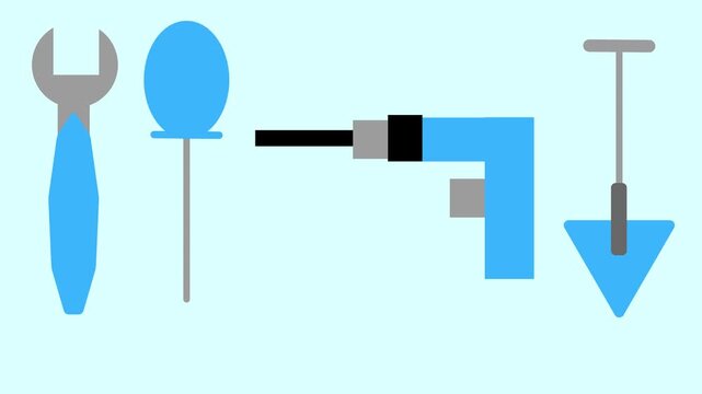 Animated Tool Set with Wrench, Screwdriver and Drill on Blue Background