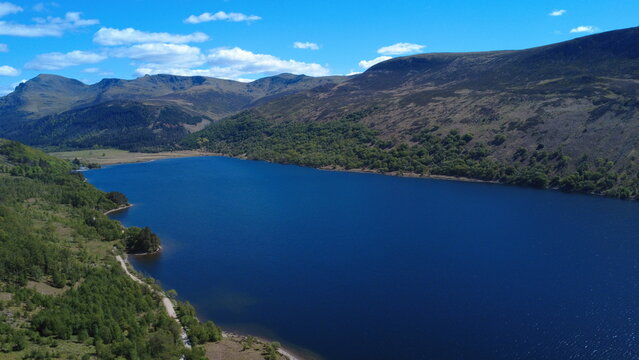 Aerial view of Ennerdale Water lake and fells, Lake District, Cumbria, England, UK