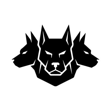 Minimalist Geometric Three-Headed Cerberus Security Logo Vector on White Background