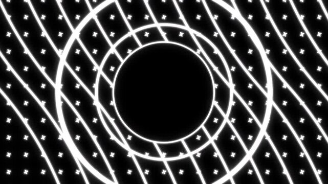 Black and White Expanding Concentric Circles Radio Waves Motion Background