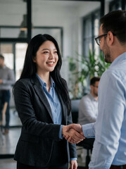 Professional business people shaking hands after office meeting © iz_zi