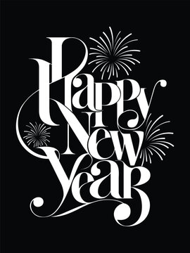 Happy New Year 2026 Artistic Typography Vector Poster with Fireworks
