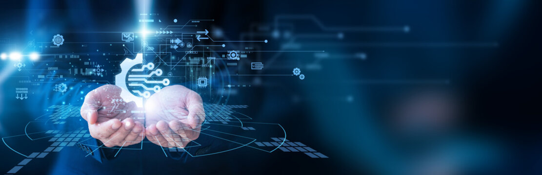 IT specialist holding the tablet Digitization process converting documents and files into digital format workflow automation data storage cloud system technology innovation office efficiency.