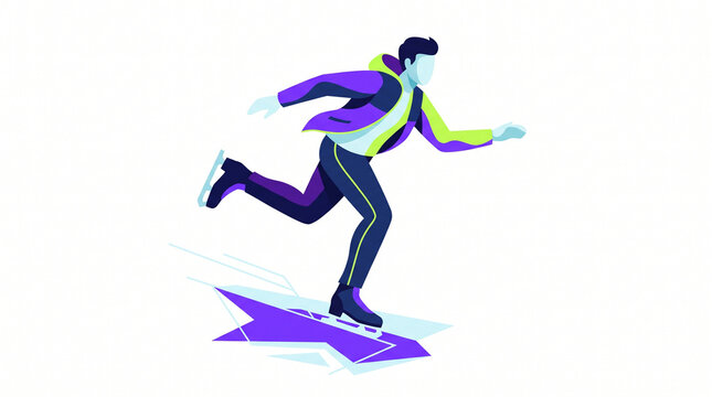 Young man ice skating on a frozen lake in a colorful outfit  