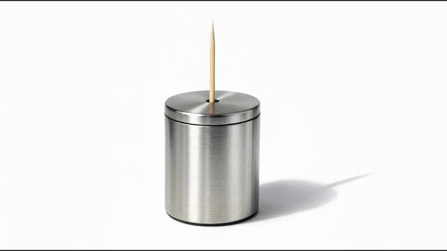 A metal canister with a toothpick stuck out of it