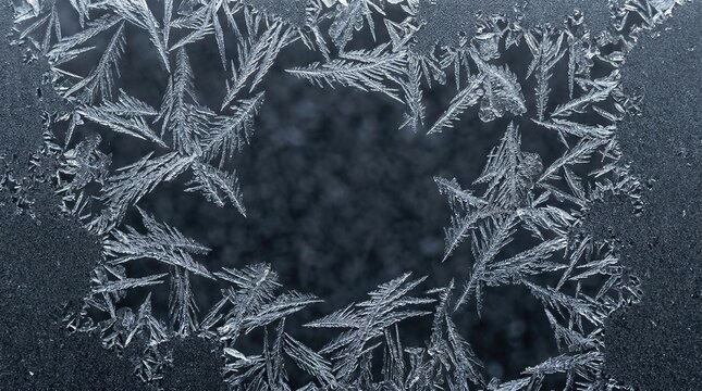 Frost crystals abstract background, delicate frozen pattern on glass, winter cold concept texture