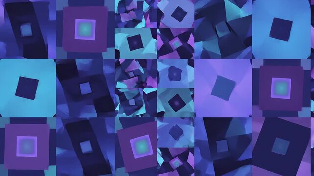 Geometric shapes forming an abstract pattern in cool blue and purple tones with subtle motion