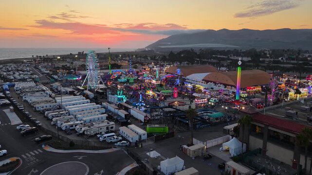 CALIFORNIA - 9.2.2026 - Great aerial footage approaching the Ventura County Fair at sunset.
