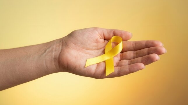A Hand Holds A Yellow Ribbon Of Hope And Support For A Cause