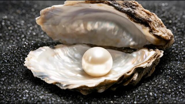 Close-up of an open oyster shell with a pearl inside, suitable for jewelry or beauty-related content
