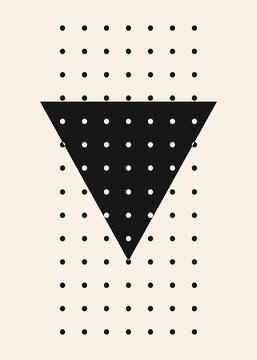 Minimalist inverted black triangle on dotted grid pattern background