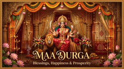 Fototapeta premium Goddess Durga sitting on lion for Durga Puja festival celebration