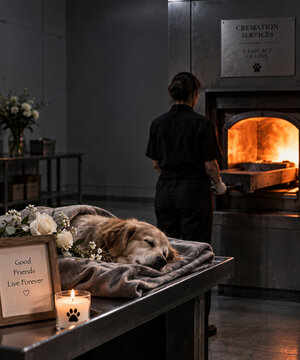  Deceased dog prepared for cremation at pet funeral service