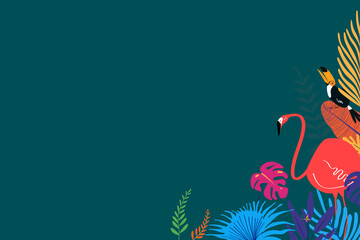 Colorful tropical flamingo bird background, green design © Rawpixel.com