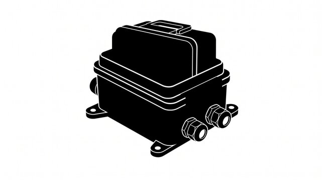 Black electrical junction box with white outline on white background
