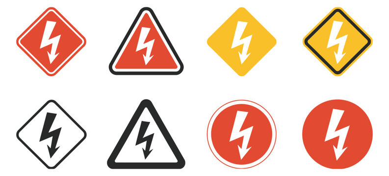 Power Outage Warning Sign, Electricity and High Voltage Hazard Symbols for Electrical Safety, Energy Failure, Danger Alerts, Utility Warnings and Vector Illustration