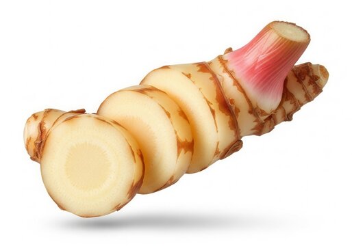 Sliced Galangal Root With Pink Tip On White Background