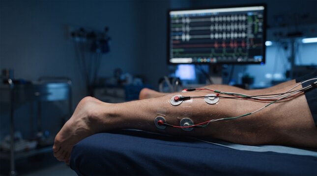 Medical Patient Leg Undergoing Nerve Test with Electrodes