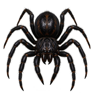 Black Spider Illustration: A detailed illustration of a large black spider with hairy legs and fangs, showcasing its intricate anatomy and imposing presence.