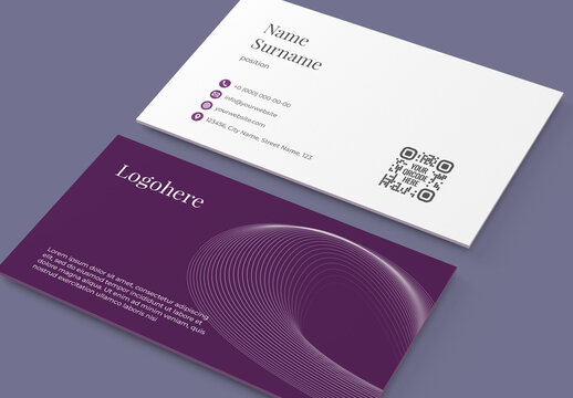 Purple Minimalist QR Code Business Card Template