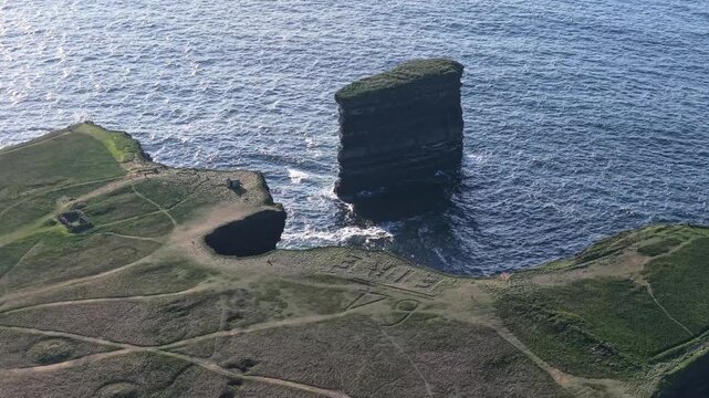 Close Aerial View of Dun Briste Sea Stack, Ireland