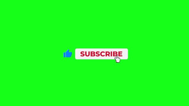 Animated subscribe buttons with notification bell icons and like icons on green screen background