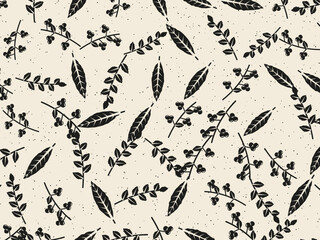 Fototapeta premium Rustic Stamp Print Leaves Repeat Pattern Design