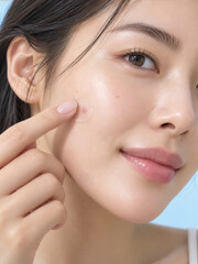 Obraz premium Woman Applying Clear Pimple Patch to Facial Blemish on Cheek