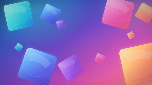 Colorful Iridescent Glass Squares Floating on Abstract Gradient Background